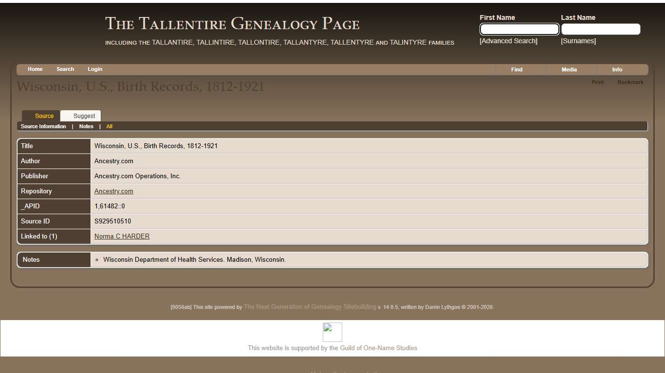 Wisconsin, U.S., Birth Records, 1812-1921: The Tallentire Genealogy Page