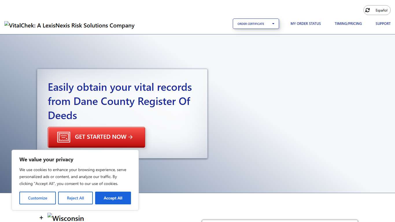 Dane County Register Of Deeds (WI) Order Certificates - VitalChek