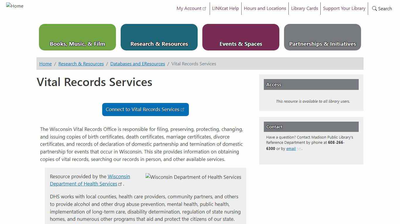 Vital Records Services Madison Public Library